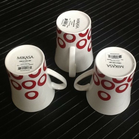 3 Mikasa 10-oz Red & White ⭕️ CIRCLE CHIC ⭕️ Mugs - Picture 2 of 8